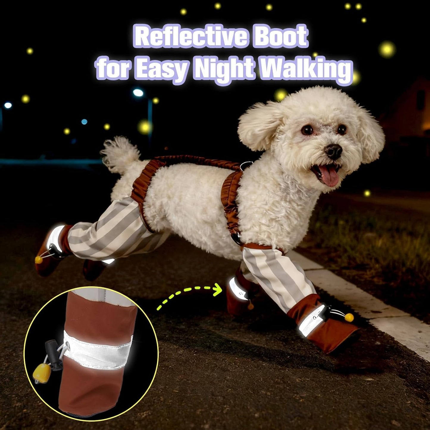 Mity rain Dog Suspender Boots for Small Dogs, Dog Boots with Elastic Strap Over-Back Naughty Dogs, Waterproof and Rubber Shoes for Anti-Rain, Snow, Winter and Keep Everything Clean