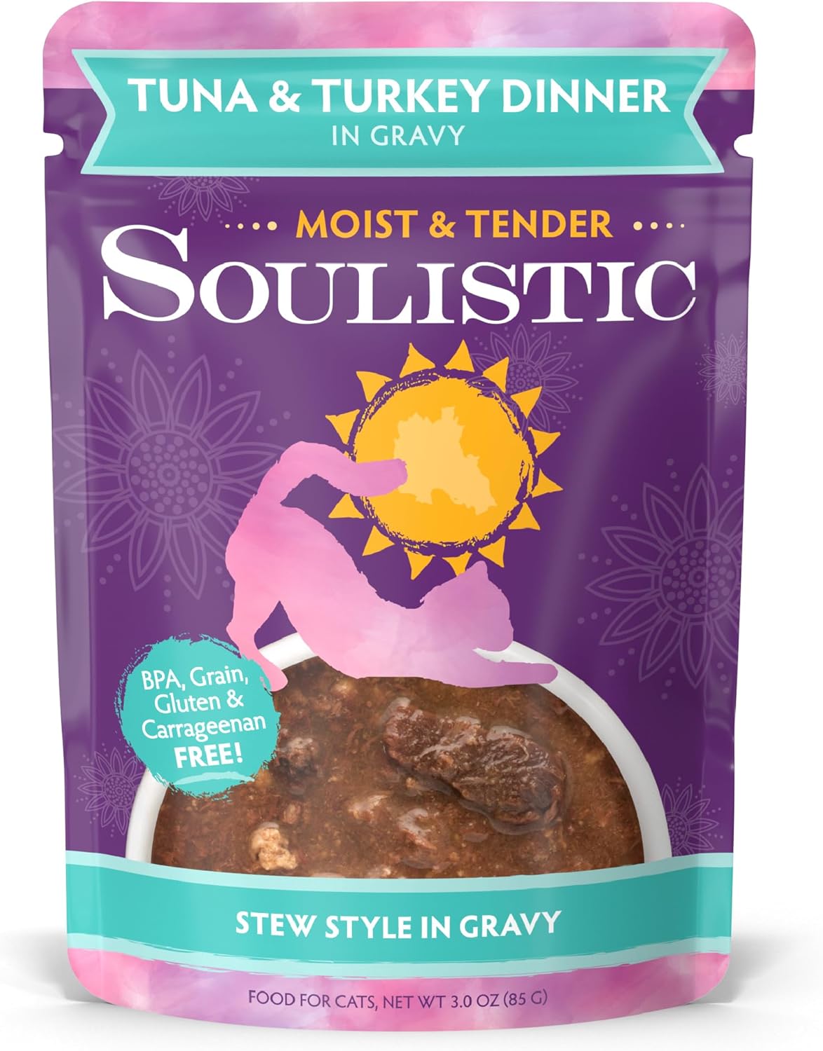 Soulistic Moist and Tender, Tuna and Turkey Dinner in Gravy, 3oz Pouch, Pack of 8