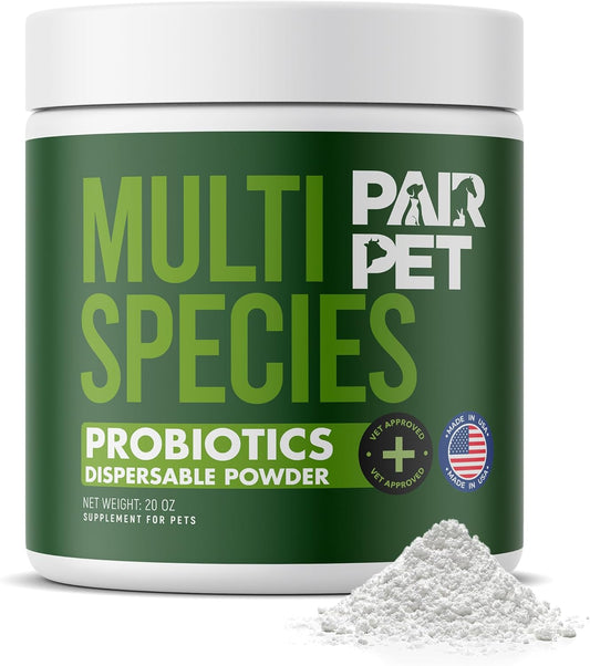 Pet Probiotics for Dogs, Cats, Horses, Goats, Cows & Pigs | Multi Species Dispersible Powder | Supplements for Digestive Health | Cat & Dog Probiotics | Vet Approved & Made in USA | 10 oz | Pair Pet