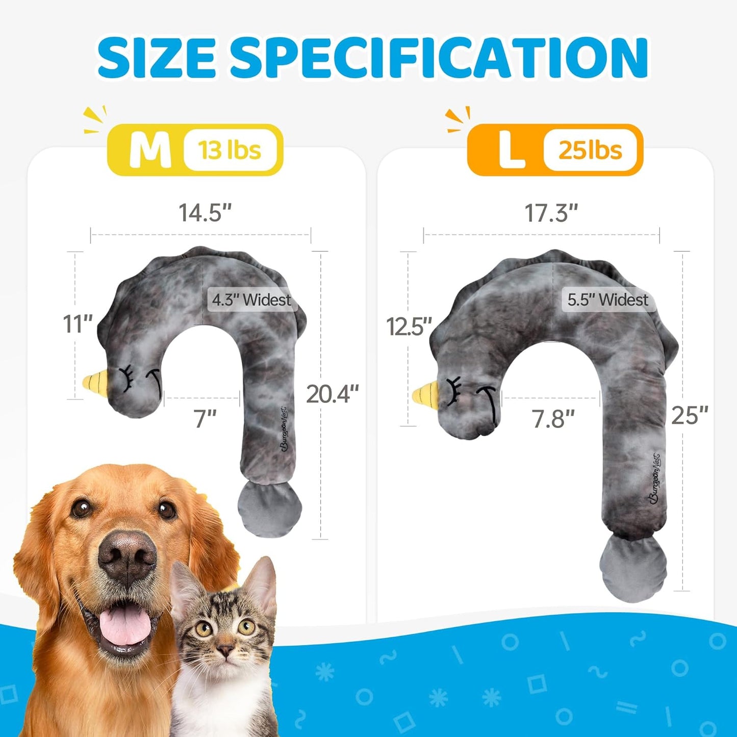 BurgeonNest Small Dog Calming Pillow for Dogs and Cats, Fluffy Soft Colorful Sleep Bolster Cozy Pet Bed Pillow, Great Present for Senior Pup Puppy Kitten, Washable, M