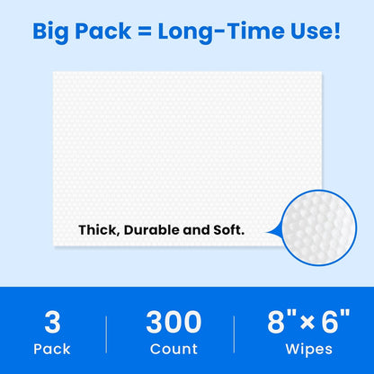 Unscented Pet Grooming Wipes for Dogs & Cats - 300 Count Dog Wipes for Cleaning Paws, Body, and Butt, Thick, Soft & Hypoallergenic