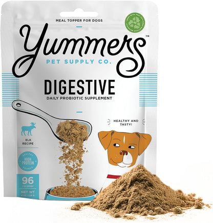 Yummers Premium Digestive Supplement for Dogs, Daily Probiotic Supplements, Elk Recipe, 8 oz. - All-Natural Freeze-Dried Dog Food Supplement Toppers - Flavor Dog Food Topper for Digestive Health