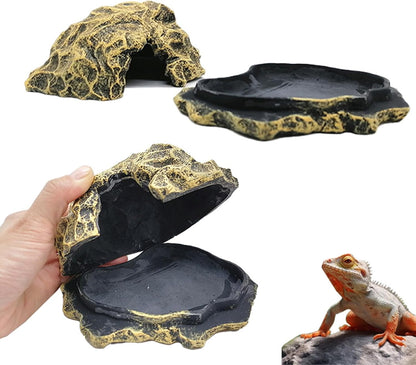 Reptile Shelter - Fake Rock Resin Terrarium, Aquarium Caves | Landscape Basking Suitable Gecko Lizard Tortoise Snake Amphibian Fish Habitat Decoration L