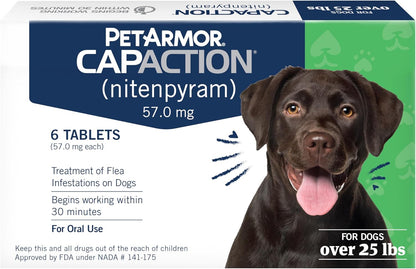 PetArmor CAPACTION (nitenpyram) Oral Flea Treatment for Dogs, Fast Acting Tablets Start Killing Fleas in 30 Minutes, Dogs Over 25 lbs, 6 Doses (Pack of 1) (Packaging May Vary)