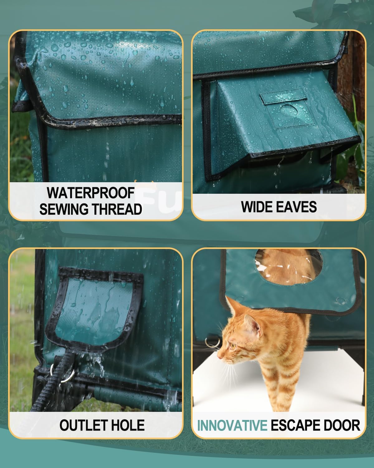 Heated Cat House for Outdoor Cats, Waterproof Insulated Outdoor Cat House with Heating Pad, Weatherproof Elevated Heated Cats House for Outside Feral Cats(Deep Green, 16" L x 12" W x 18" H)