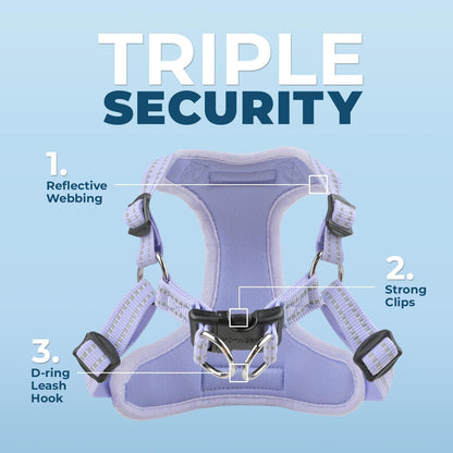 Best Pet Supplies Voyager Mesh Dog Breathable Harness Reflective Stitching, All Weather Adjustable for Walking Training, or Running - Heavy Duty & Durable, Harness (Lavender), S