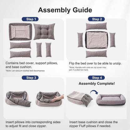 FURTIME Washable Dog Bed Large Sized Dogs, Washable Comfy Fluffy Large Dog Bed, Removable Zipper Cover Machine Wash, Soft Orthopedic Bed Durable Pet Cuddler with Anti-Slip Bottom, 36"x27"x8", Grey