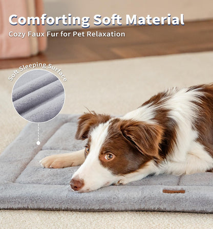 Made4Pets Dog Crate Pad Bed for Medium Large Dogs, Washable & Reversible, Anti-Slip Kennel Mat for Cozy Sleeping, Soft Fluffy Dog Bed for Indoor & Outdoor Use, 35"x23", Gray