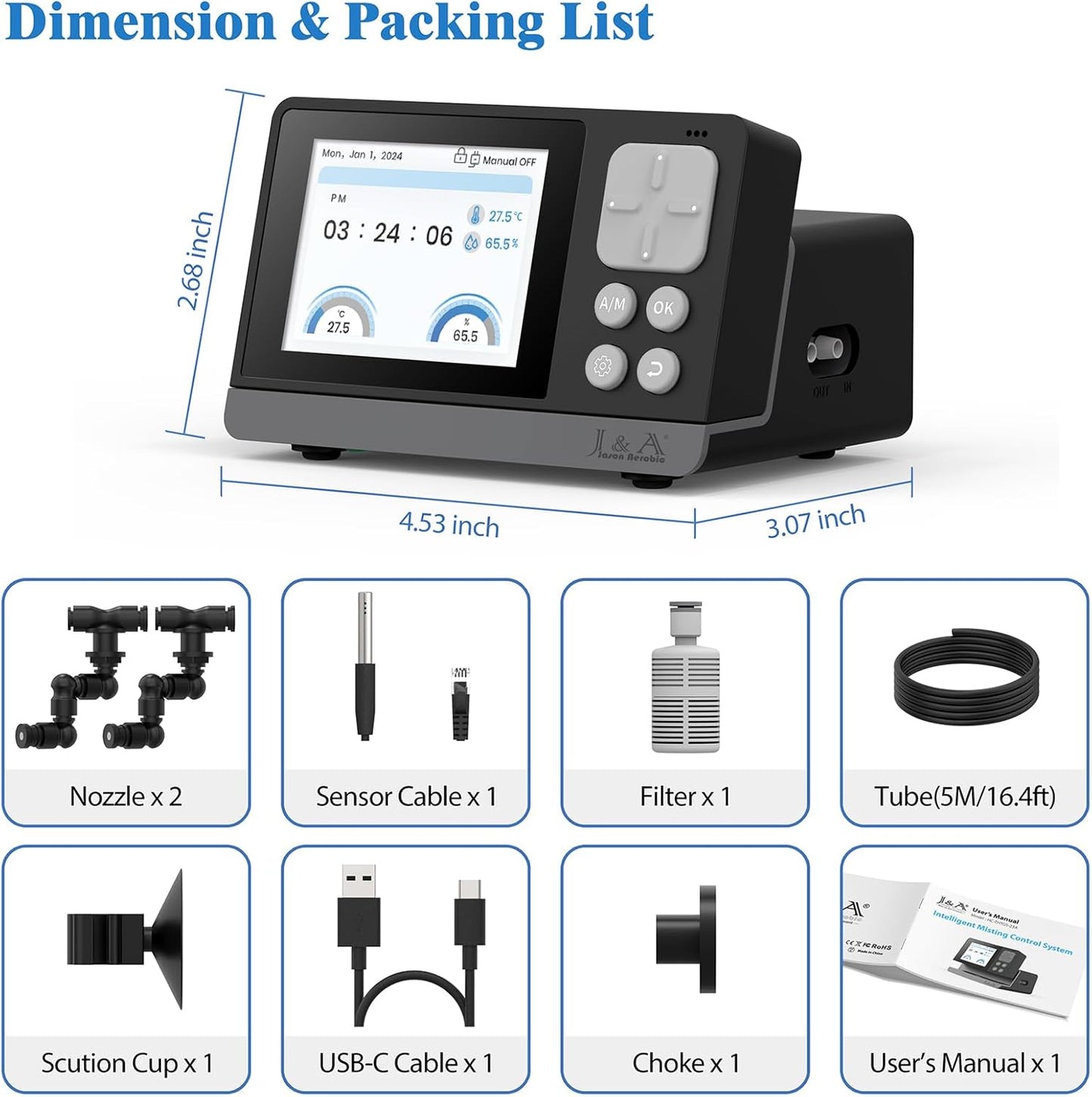 J&A Automatic Mister for Terrariums, Reptile Misting System with Programable Timer, Chameleon Fogger with Adjustable Spray Nozzles, Black