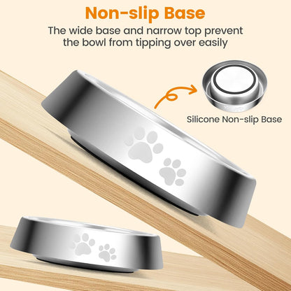 PETTOM Slow Feeder Cat Bowl Elevated, Anti Vomiting for Dry and Wet Food,2Pcs Stainless Steel Cat Food Bowls with Non-Slip Rubber Base