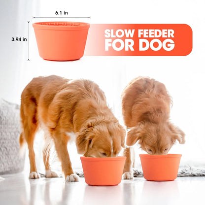 Slow Feeder Dog Bowl,Non-Slip Lick and Freeze Bowl for Dogs,Long Lasting Silicone Licking Mat for All Dog Sizes,Anti-Chocking and Reduce Anxiety(Orange)