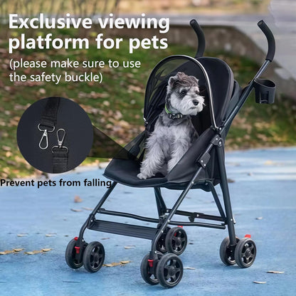 Pet Stroller with Mesh Ventilation, Lightweight Foldable Design, Cup Holder, Black