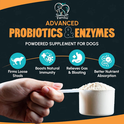 Dog Probiotics and Enzymes for Digestive Health, Gut Support, Gas & Seasonal Allergies – All Natural, Powerful Vet-Recommended Multi Strain Probiotics for Dogs – 60 Scoops
