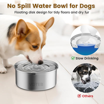 Dog Water Bowl 3L/101oz Stainless Steel No Spill Water Bowl for Dogs Spill Proof Slow Drinking Dog Water Feeder with Anti-Slip for Medium to Large Messy Drinkers