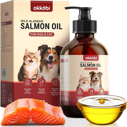 Wild Alaskan Salmon Oil for Dogs & Cats - Pure Fish Oil for Dogs with Omega 3, EPA & DHA Supplements for Skin & Coat, Heart & Immune System, Joint and Brain Support - 8.5 oz
