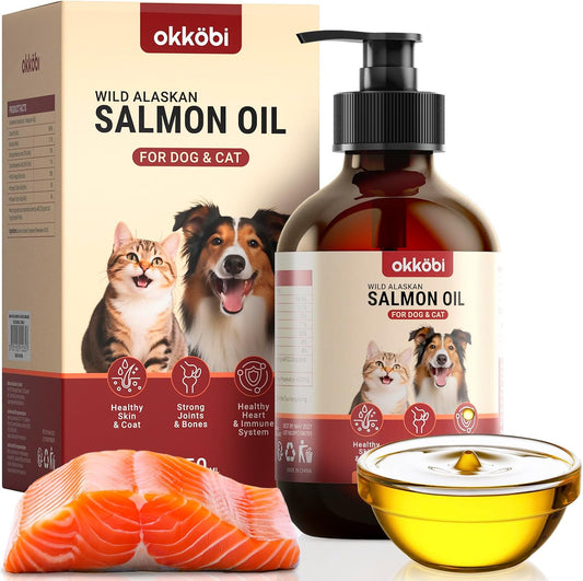 Wild Alaskan Salmon Oil for Dogs & Cats - Pure Fish Oil for Dogs with Omega 3, EPA & DHA Supplements for Skin & Coat, Heart & Immune System, Joint and Brain Support - 8.5 oz