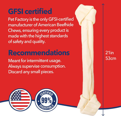 Pet Factory American Beefhide 20-22" Knotted Bone Dog Chew Treat - Natural Flavor, 1 Count/1 Pack