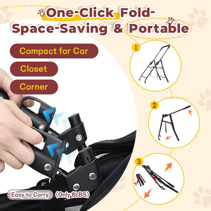 4-Wheel Pet Stroller for Small Medium Dogs with Removable & Detachable Carrier, Foldable Waterproof Dog Stroller with Breathable Mesh, Cup Holder, Storage Basket & Safety Leash (Pink)