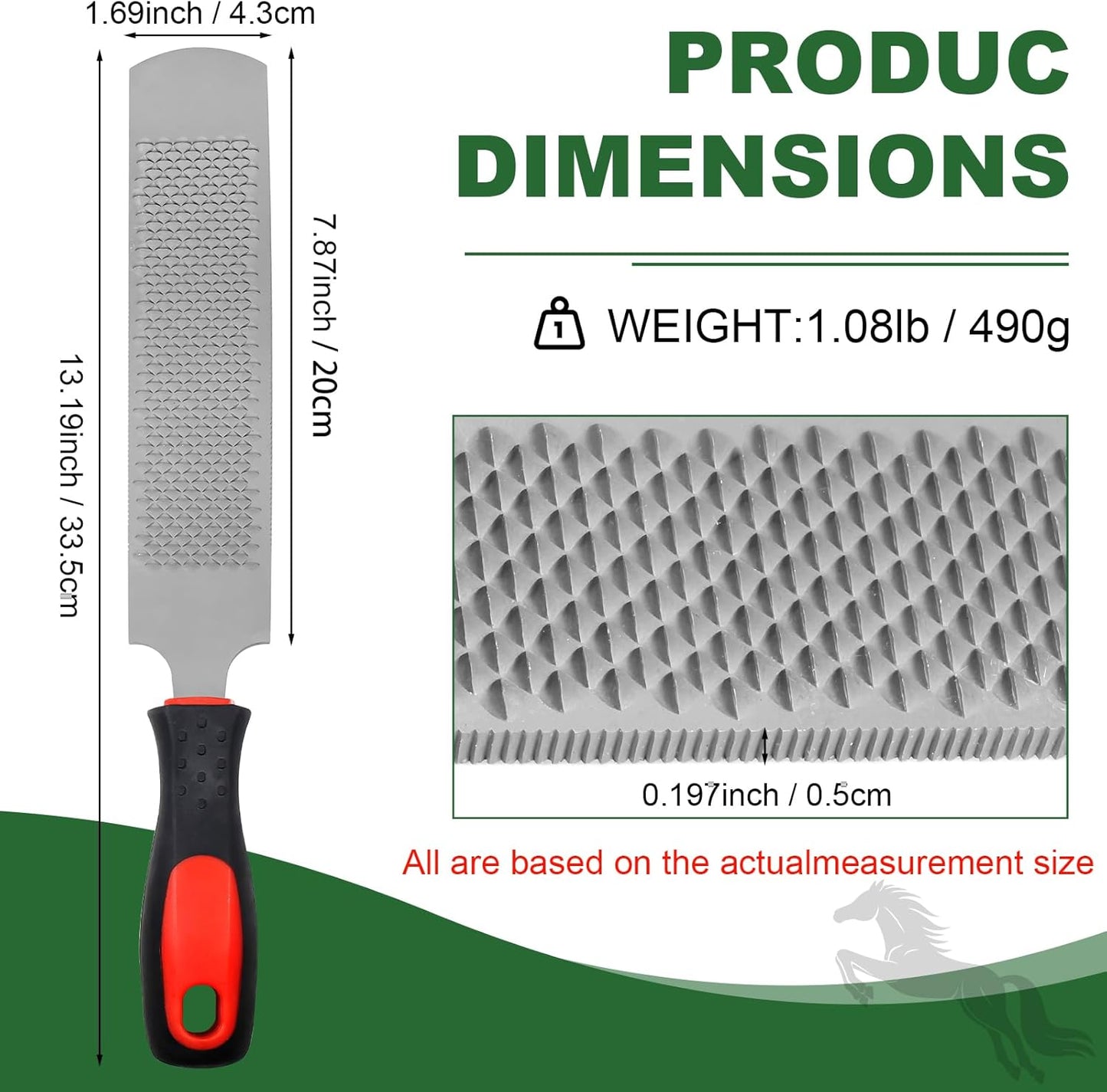 12 Inch Hoof Rasp, Carbon Steel Farrier File Tool, Trimming Tool Horse Rasp with Handle, Suitable for Horse Donkey Cow Goat Animal Hooves