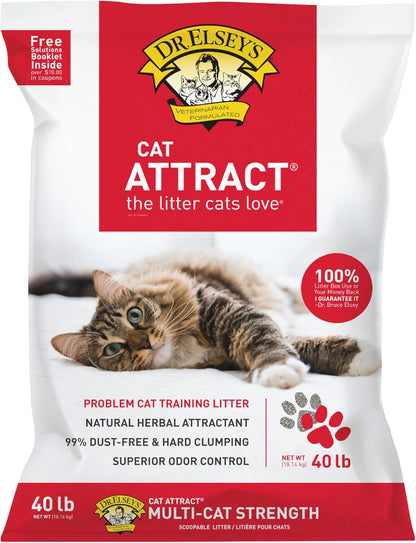 Dr. Elsey's Premium Clumping Cat Litter - Cat Attract - 99% Dust-Free, Low Tracking, Hard Clumping, Superior Odor Control, Natural Herbal Attractant, Unscented & Natural Ingredients, 40 lb