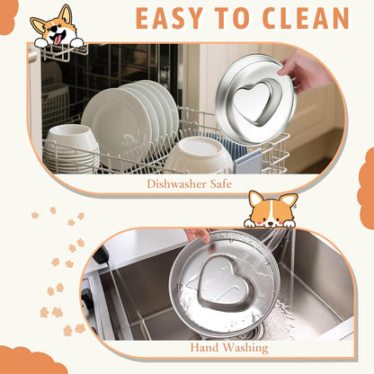 tchrules 2 Pack Slow Feeder Dog Bowls Stainless Steel, 2 Cups Metal Slow Eating Dog Bowl with Non-Slip Pads, Heart Pet Food Bowls for Small Medium Breed Dogs to Slow Down Eating Anti-Gulping