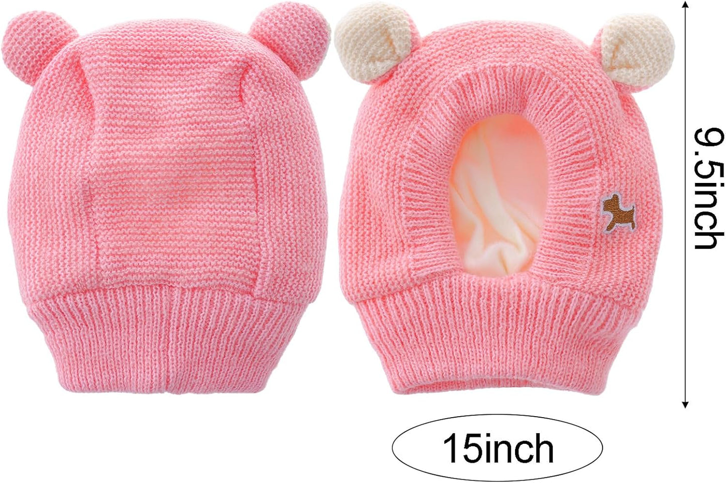 Dog Ear Muffs Noise Protection Knitted Hats Pet Neck Ear Warmer for Winter Knitted Cap for Anxiety Calm Down for Dog Cat(Pink, One Size)