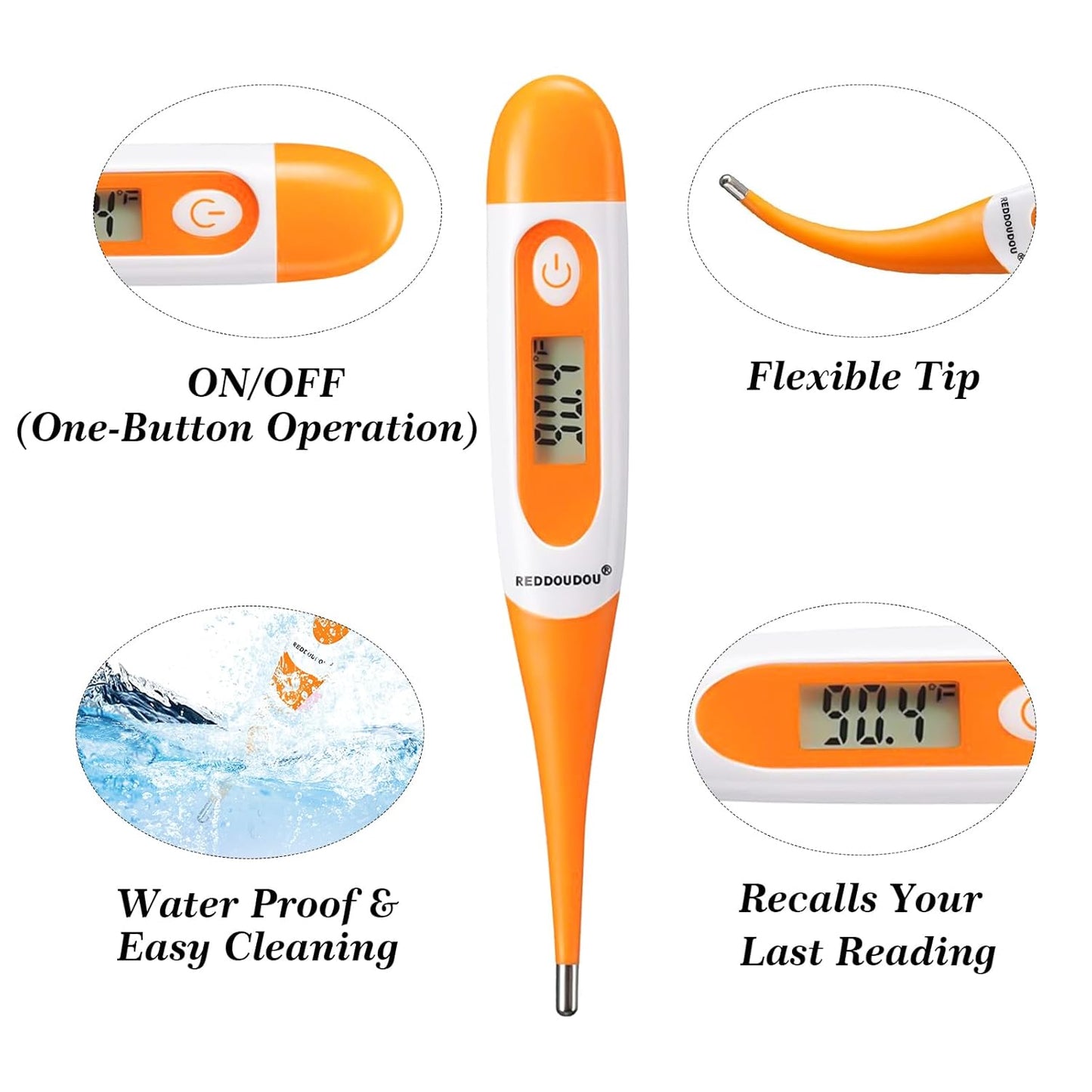 Digital Pet Thermometer for Accurate Fever Detection, Suitable for Cats/Dogs/Horse/Veterinarian, Waterproof Pet Thermometer, Fast and Accurate Measurements in 20 Seconds (Orange)