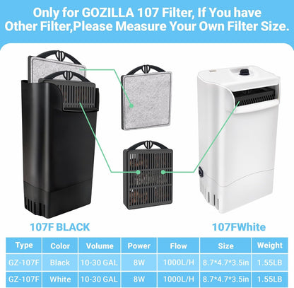 GOZILLA Aquarium Filter Cartridges,Fish Tank Filters Accessories Set,Turtle Tank Filter Replacement Includes 8 Filter Cartridges and 2 Filter Boxes.Only Suit for GZ-107 Low Water Level Tank Filter.