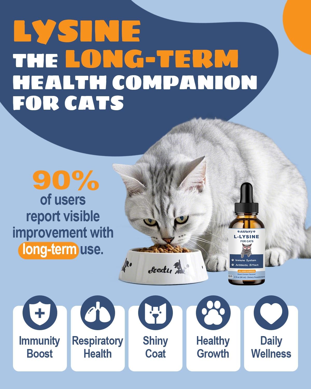 Lysine for Cats & Tear Stain Remover - Supporting Normal Visual Function, Tear Stain Elimination, Cold Relief - Cat Respiratory and Eye Infection Treatment for Runny Nose and Watery Eyes