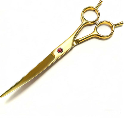 Curved Scissors for Dog Grooming, Dog Grooming Scissors Curved with Noise Reduction Pad, Light Weight,7.5" Pet Cutting Shears Safety Trimming Shearing for Dogs Cats (Curved, Golden)