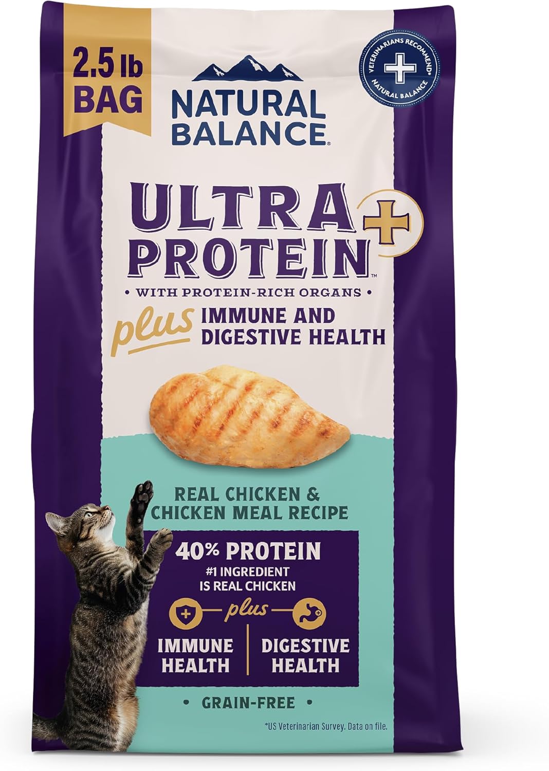Natural Balance Ultra Protein Plus Dry Cat Food, Immune & Digestive Health Real Chicken & Chicken Meal Recipe with Nutrient-Rich Organs, High Protein Cat Food for Picky Cats - 2.5 lbs.