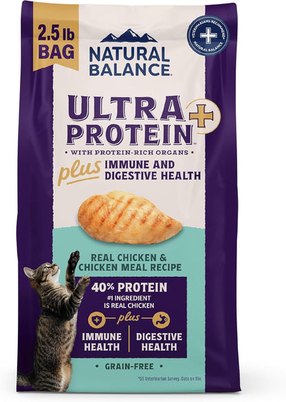 Natural Balance Ultra Protein Plus Dry Cat Food, Immune & Digestive Health Real Chicken & Chicken Meal Recipe with Nutrient-Rich Organs, High Protein Cat Food for Picky Cats - 2.5 lbs.