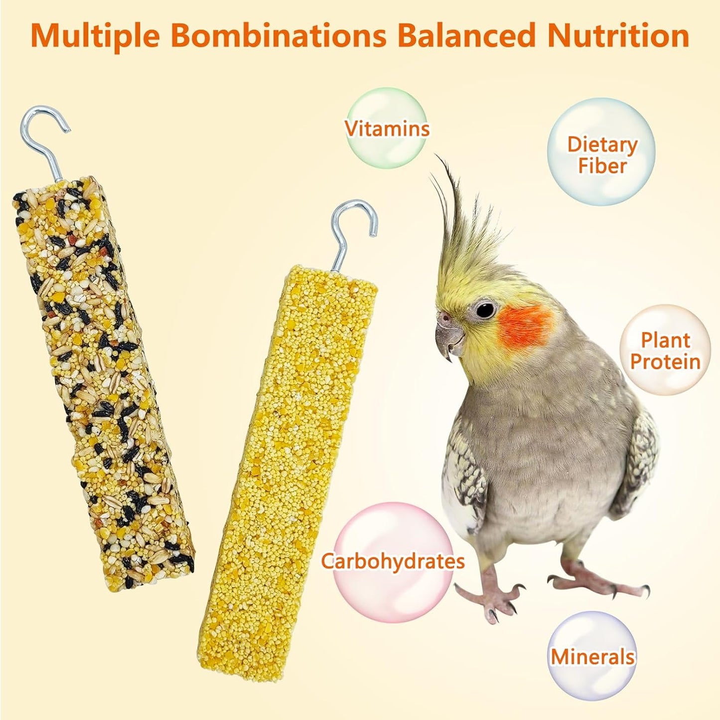 Fhiny 4 PCS Parakeet Treats Natural Cockatiel Food Grain & Millet Flavored Parrot Snack Sticks Bird Treats for Budgerigars Lovebirds Canaries Conurus Finches