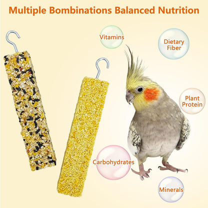 Fhiny 4 PCS Parakeet Treats Natural Cockatiel Food Grain & Millet Flavored Parrot Snack Sticks Bird Treats for Budgerigars Lovebirds Canaries Conurus Finches