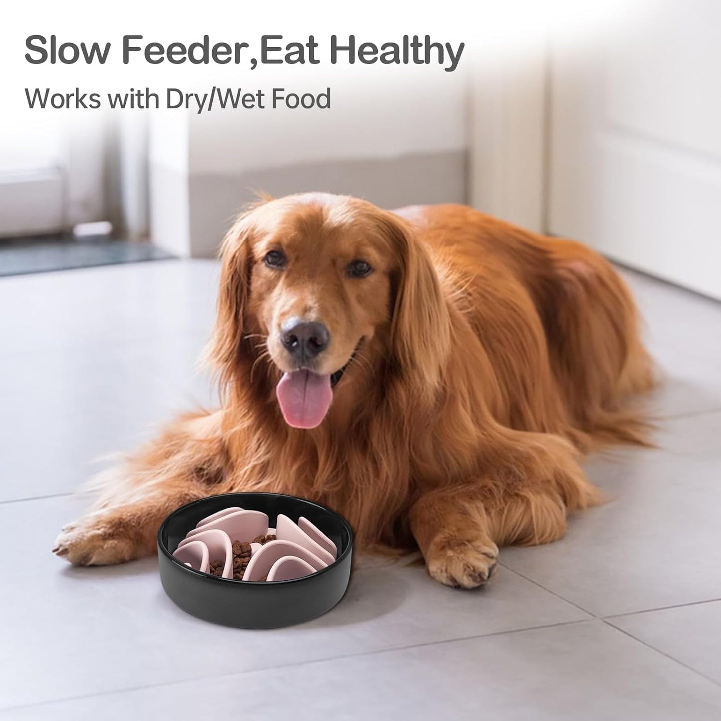 2 Pcs Slow Feeder Insert for Dog Bowl, Anti-Choking Silicone with Strong Suction Cups, Fits Most Dog Bowls, Ideal for Medium, Large Breeds (Green+Pink)