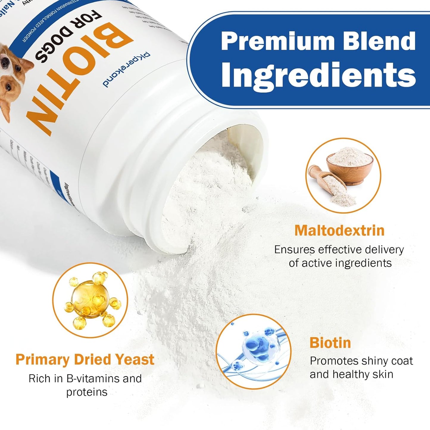 Biotin for Dogs, Supports Shiny Coat and Healthy Skin, Strengthens Dog Nails, Biotin Powder Supplement for Dog Shedding, Dry Skin Relief for Dogs, 6 oz