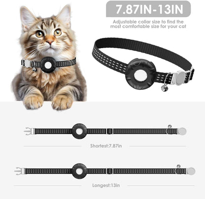 GPS Tracker for Cats, Cat Tracker Compatible with Apple Find My App (Only iOS), No Monthly Fee, Waterproof (White Tracker, Black Cat Collar)