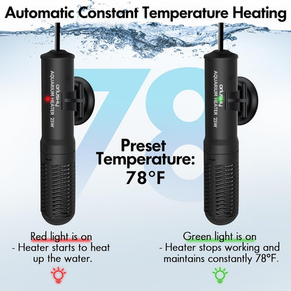 Orlushy 25W Small Submersible Aquarium Heater, Constant Temperature Betta Fish Tank Heater of 78℉for 1-6 Gallons Freshwater & Saltwater Tanks