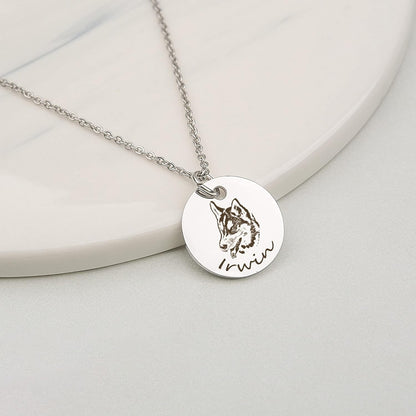 Anavia Personalized Pet Portrait Necklace, Handmade Memorial Jewelry Gift, Custom Round Disc Photo Engraved Necklace for Animal Lovers, Dog Mom, Dog Dad