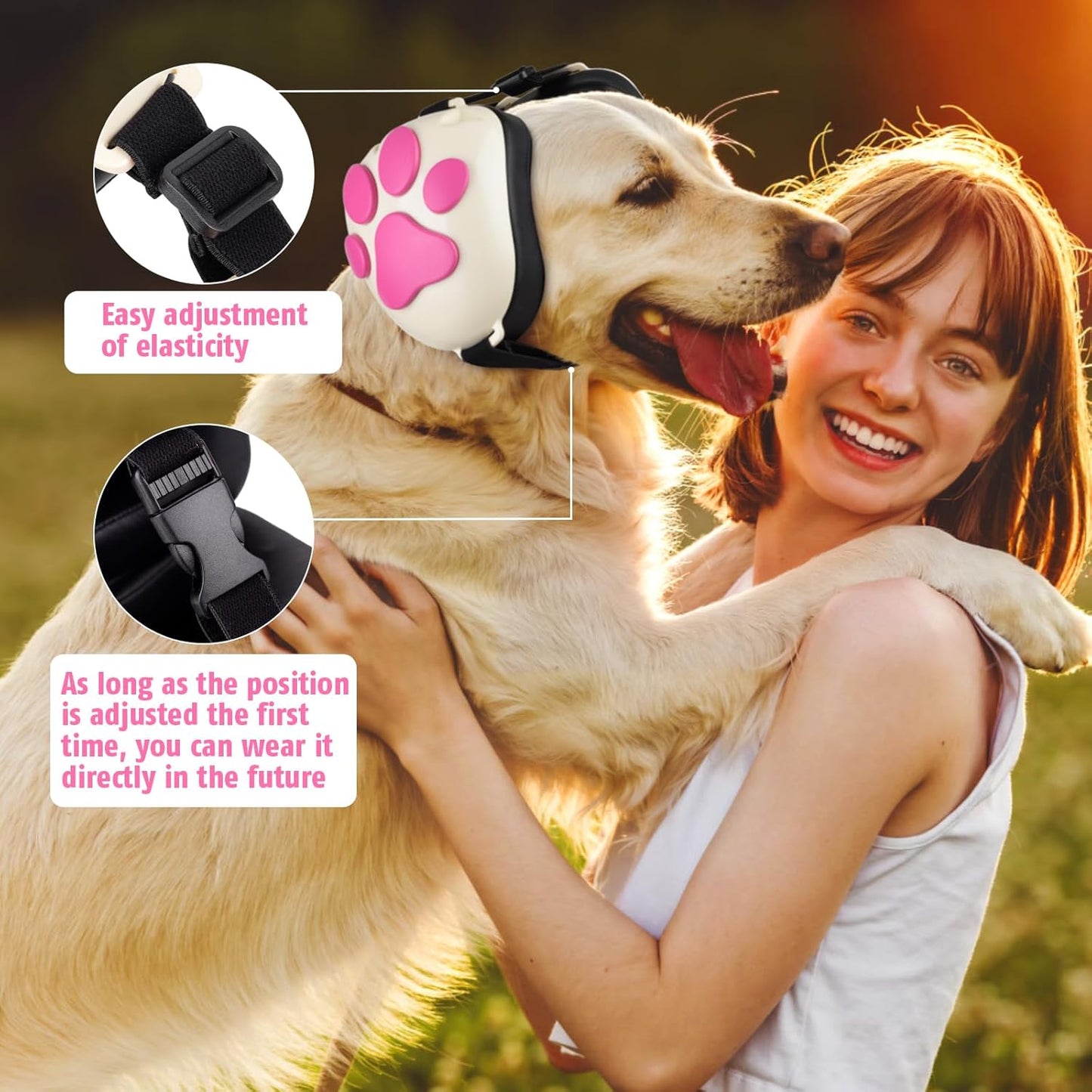 Upgraded Dog Ear Muffs for Noise Protection - 22dB NRR Noise Cancelling Headphones with Dog Paw Design, Calming Earmuffs for Thunder, Fireworks & Hunting (XL, White-Pink)