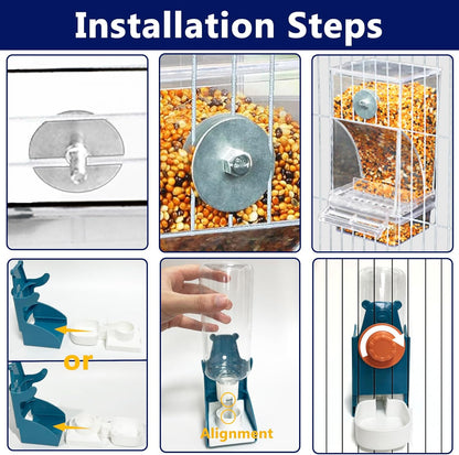 VERTUPET No Mess Bird Feeders with Water Dispenser Automatic Transparent Acrylic Food Container Drinker for Cage Automatic Parrot Feeder Seed Container Cage Accessories (Blue)