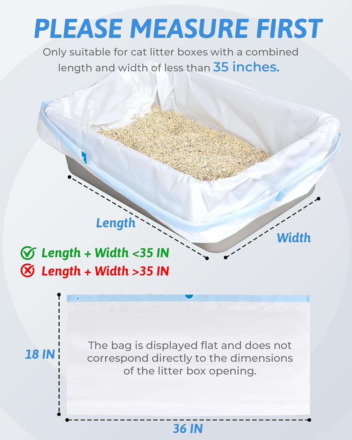 ANWA Cat Litter Box Liners: 36" x 18" Large Cat Litter Box Bags, 2 Mils Extra Thick, Durable & Tear-Resistant, 10 Count