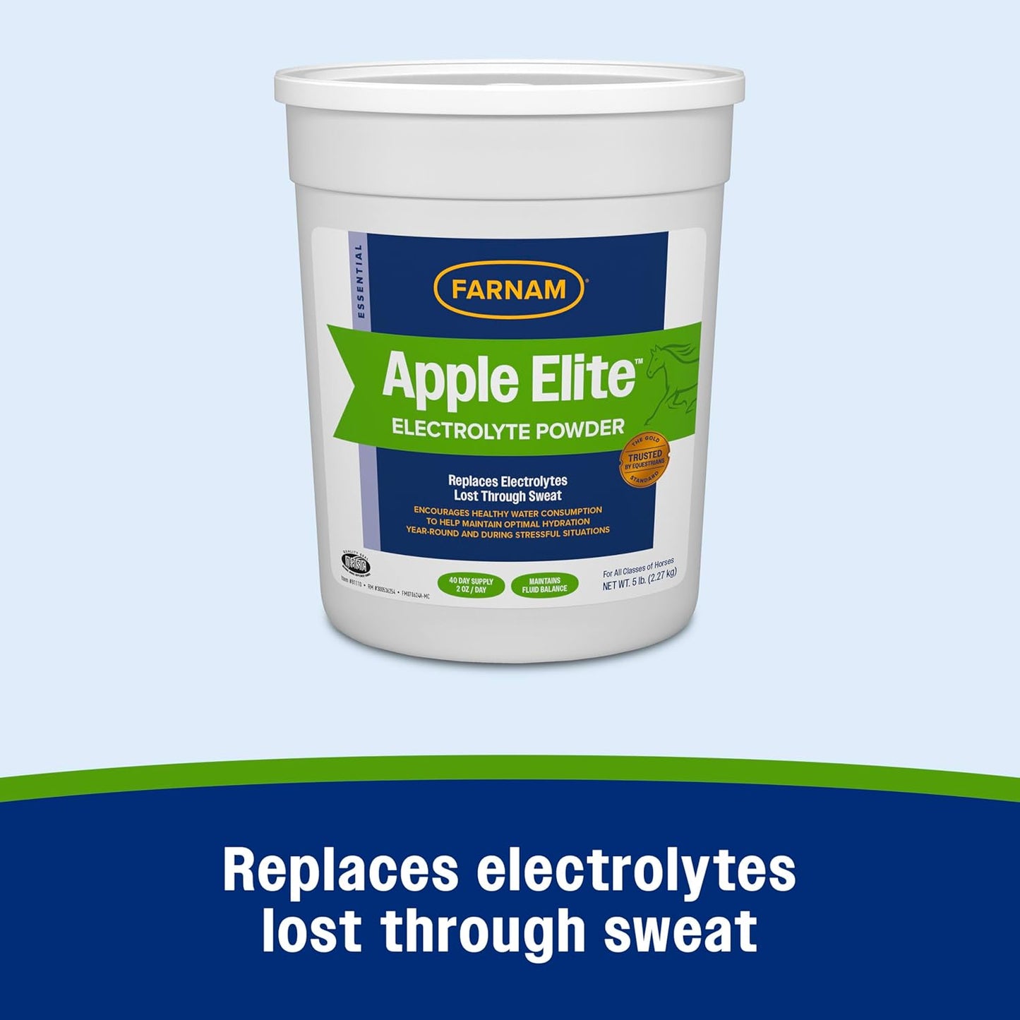 Farnam Apple Elite Electrolyte Powder Supplement for Horses, Replaces Vital Minerals, Encourages Hydration, No Added Sugar, 5 pounds