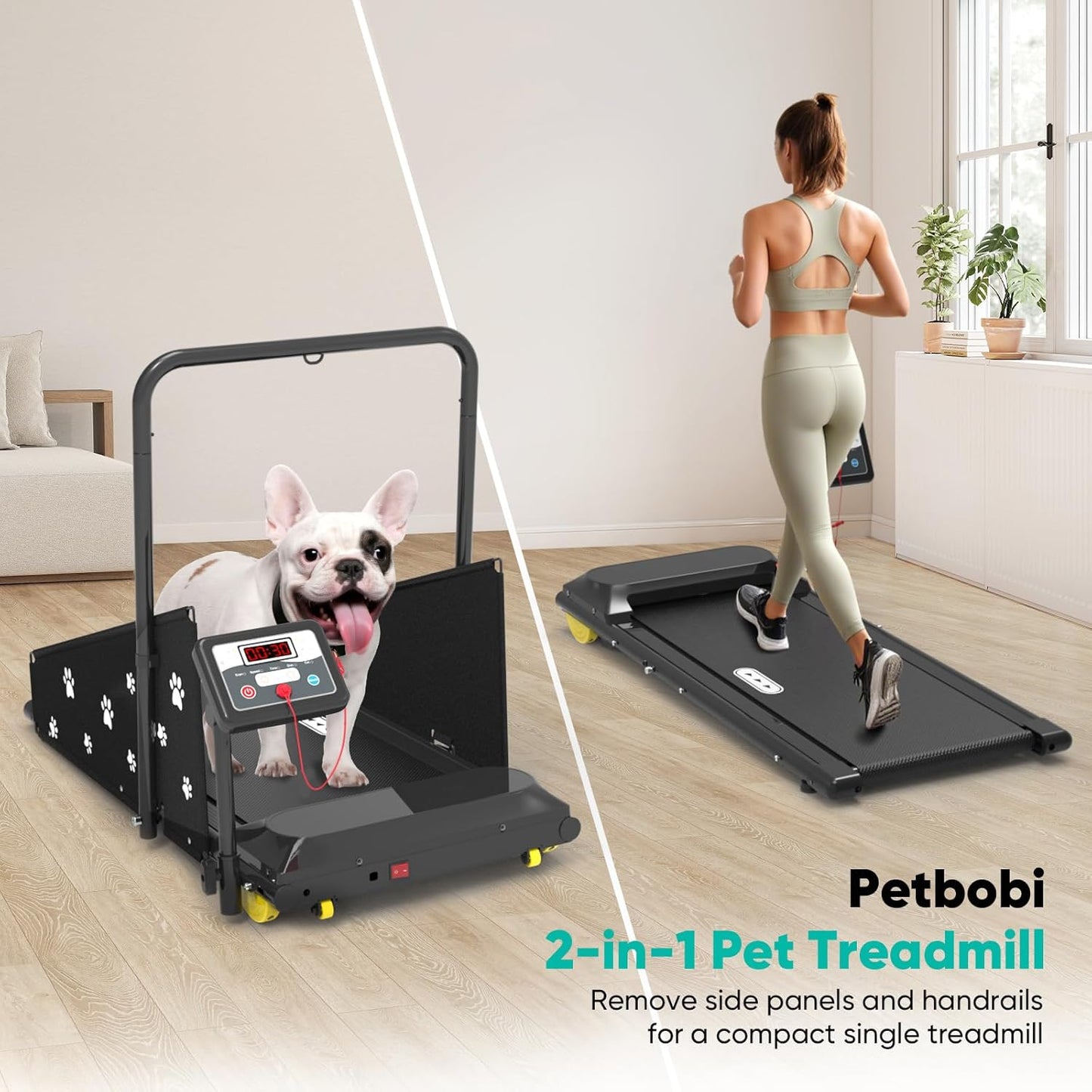 Petbobi Dog Treadmill for Small & Medium Dogs- Quiet Indoor Pet Exercise Machine with 360° Rotatable Display, Remote Control & Wheels, Heavy-Duty 265 lbs Capacity for Fitness & Weight Management