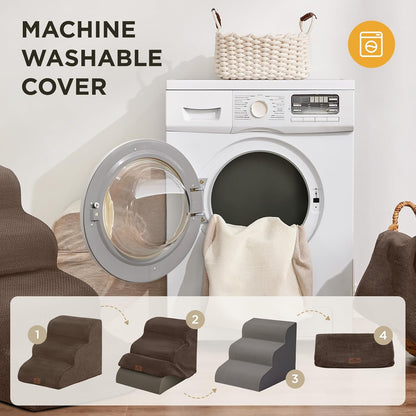 Joydeco Dog Stairs for Bed 22.8" H, 4-Step Pet Steps for Small Dogs and Cats, Dog Steps for High Bed, Non-Slip Balanced Ramp Indoor Pet Stairs,