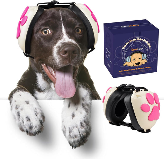 Upgraded Dog Ear Muffs for Noise Protection - 22dB NRR Noise Cancelling Headphones with Dog Paw Design, Calming Earmuffs for Thunder, Fireworks & Hunting (XL, White-Pink)