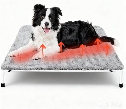 Large Self-Warming Dog Cot Pad for Elevated Dog Beds Extra Warm Thermal Pet Pad Mat with Corner Straps 28x42inch Removable Washable Cover Non-Slip Bottom