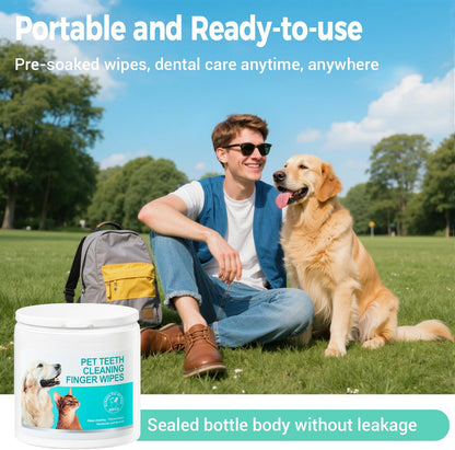 Teeth Cleaning Finger Wipes for Dogs & Cats，Dental Cleaning Wipes for Dogs and Cats，Pet Teeth Cleaning Finger Wipes，Reduces Plaque and Freshens Breath, Removes Tartar, Disposable Wet Wipes 50ct