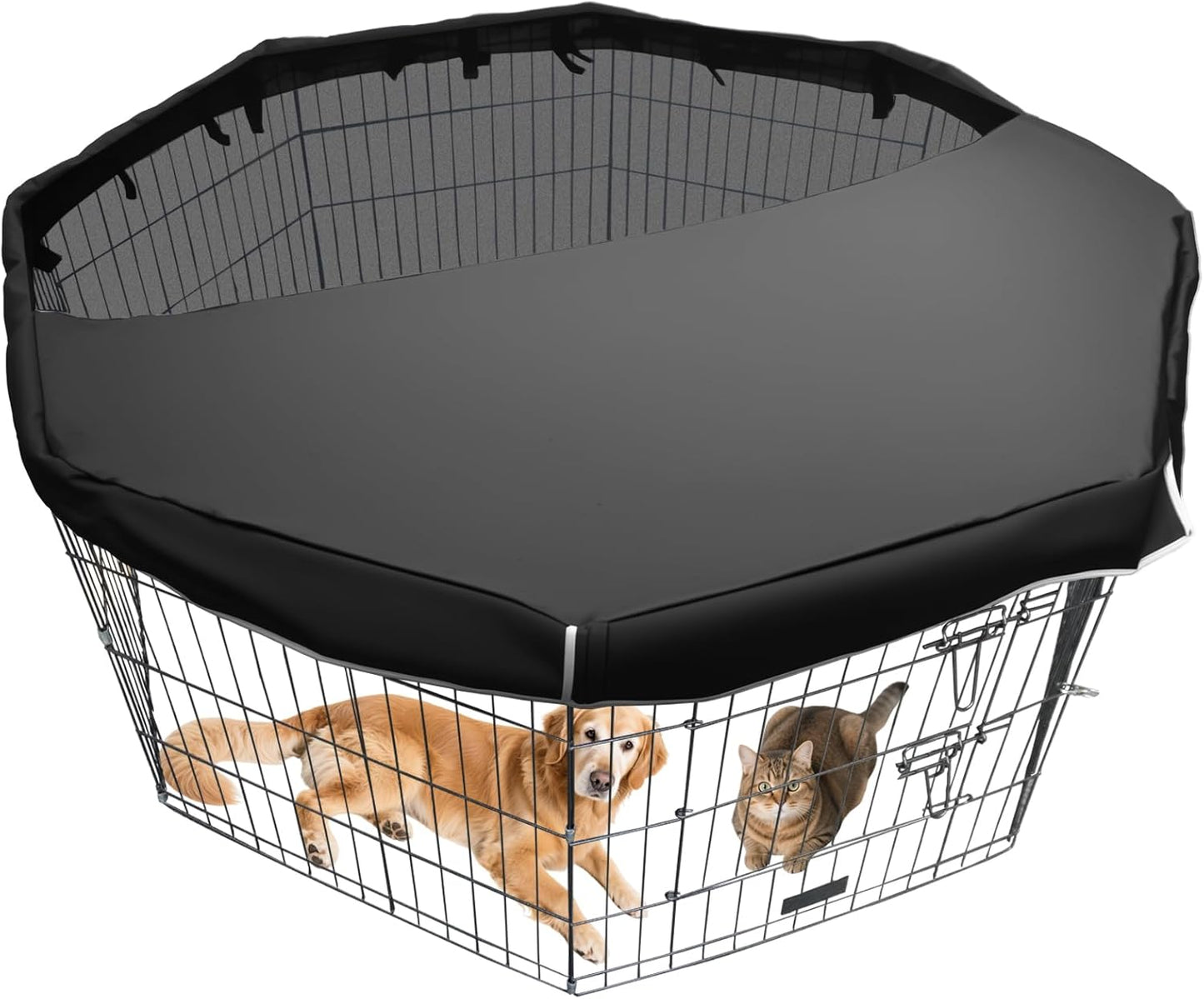 Dog Pen Cover fits All 24" Wide 8 Panels Pet Exercise Pen with Durable Fabric & Mesh Netting, Provide Shade & Security, Dog Playpen Top Cover Indoor Outdoor, Easy to Assemble, Black