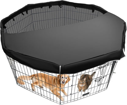 Dog Pen Cover fits All 24" Wide 8 Panels Pet Exercise Pen with Durable Fabric & Mesh Netting, Provide Shade & Security, Dog Playpen Top Cover Indoor Outdoor, Easy to Assemble, Black